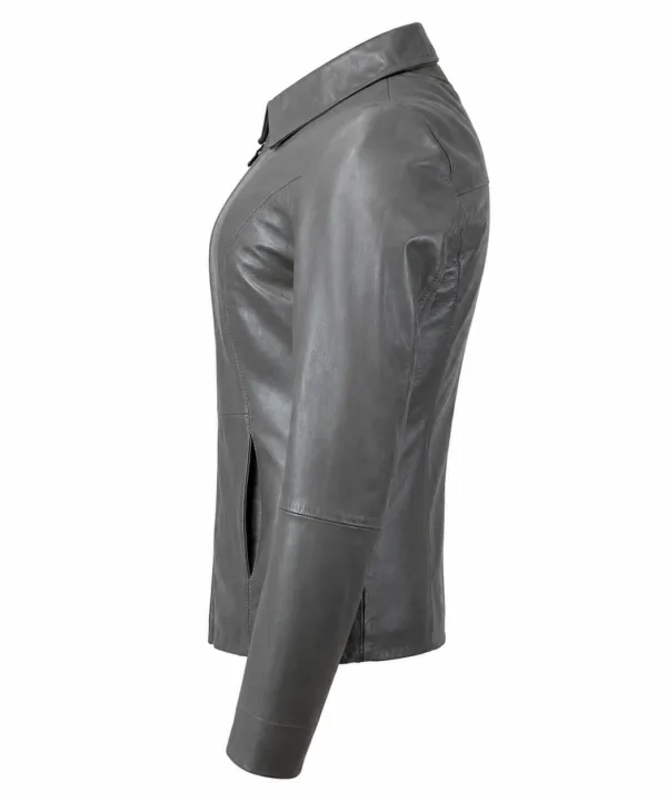Women’s Grey Lambskin Leather Jacket – Soft & Lightweight - Image 3