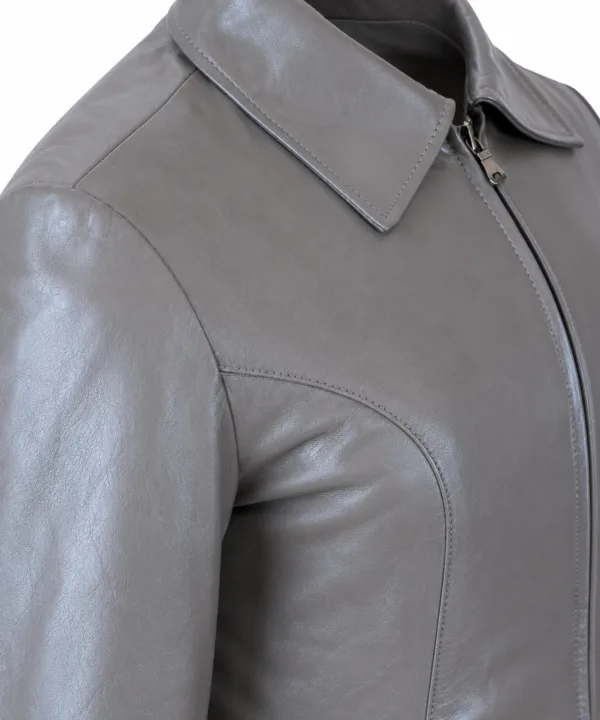 Women’s Grey Lambskin Leather Jacket – Soft & Lightweight - Image 5