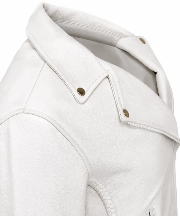 Women’s White Naked Leather Motorcycle Biker Jacket - Image 5