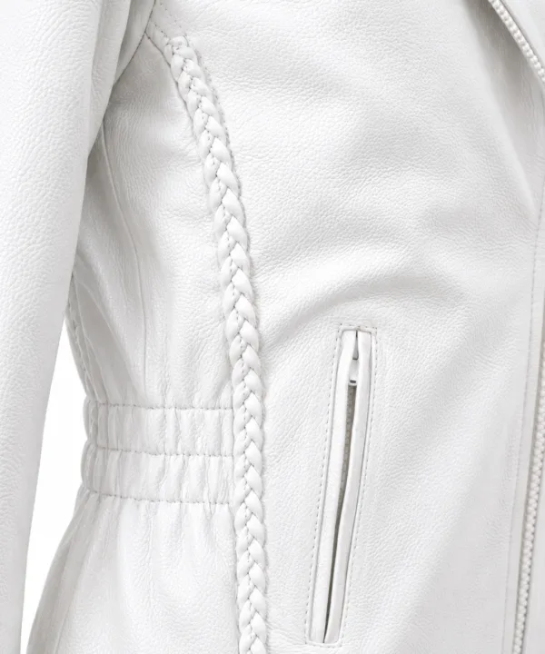 Women’s White Naked Leather Motorcycle Biker Jacket - Image 7