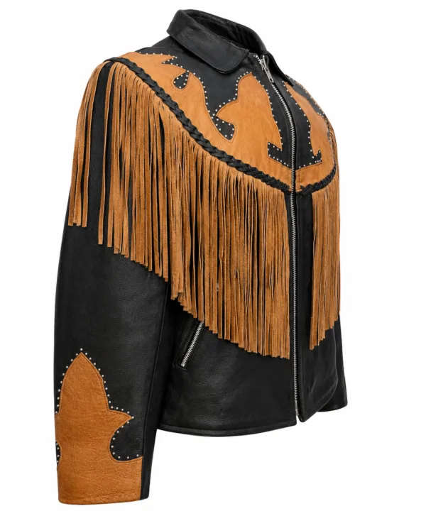 Women’s Brown & Black Western Fringe Leather Jacket - Image 3