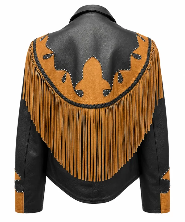 Alternative view of Women’s Brown & Black Western Fringe Leather Jacket