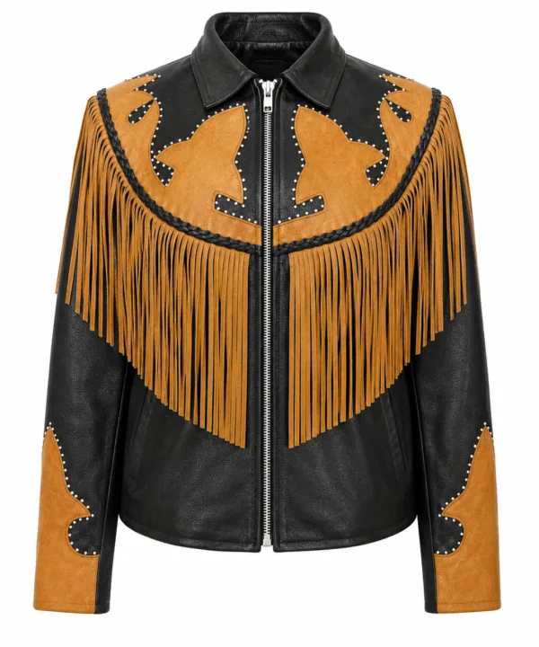 Women’s Brown & Black Western Fringe Leather Jacket