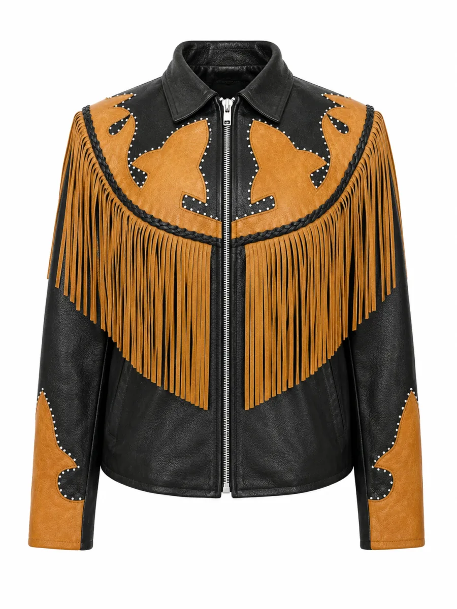 Women’s Brown & Black Western Fringe Leather Jacket