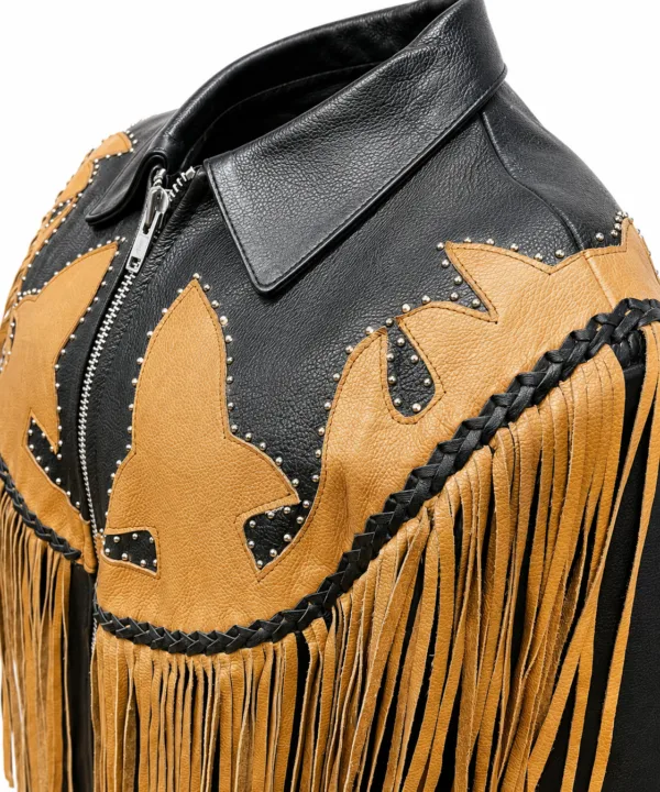 Women’s Brown & Black Western Fringe Leather Jacket - Image 4
