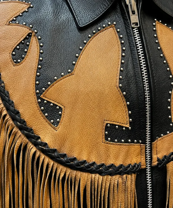 Women’s Brown & Black Western Fringe Leather Jacket - Image 6