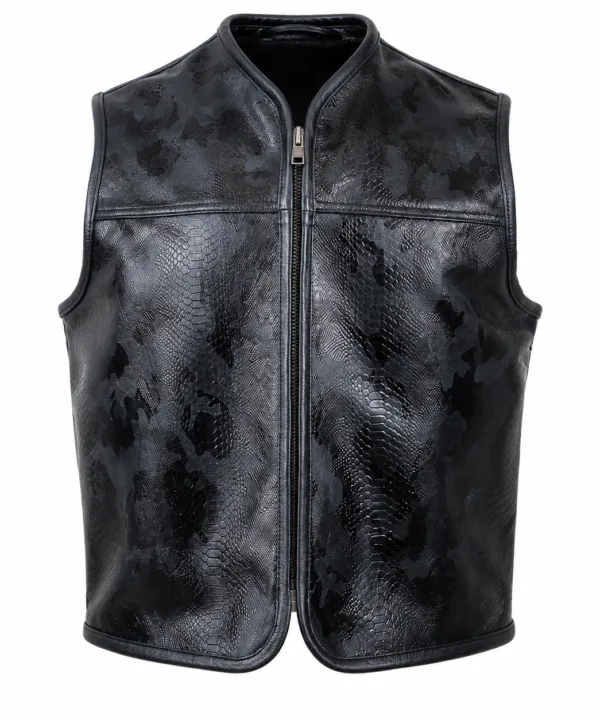 Men’s Snake-Texture Naked Cowhide Leather Club Vest