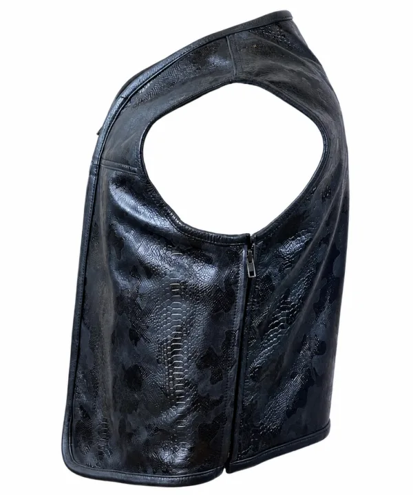 Men’s Snake-Texture Naked Cowhide Leather Club Vest - Image 4