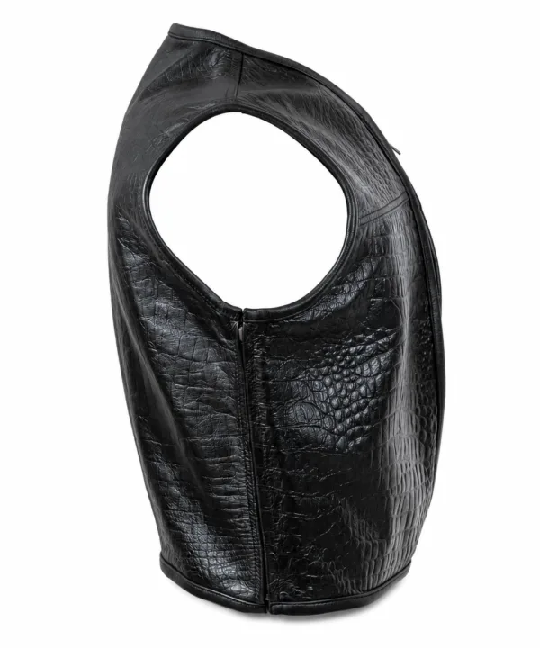 Men’s Crocodile-Texture Naked Cowhide Leather Club Vest - Image 3