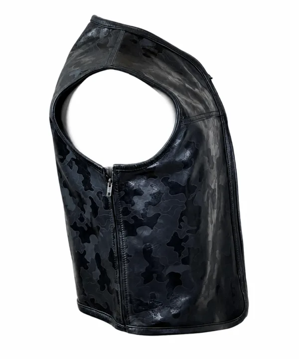 Men’s Black Camo Naked Cowhide Leather Club Vest - Image 4