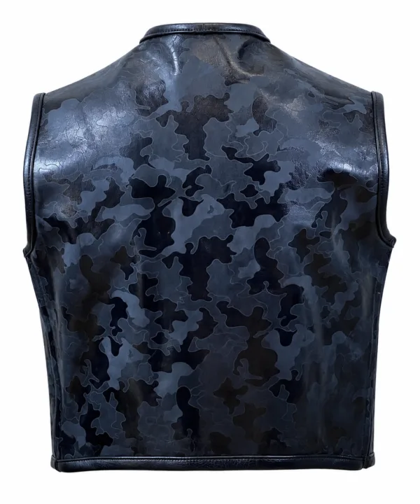 Men’s Black Camo Naked Cowhide Leather Club Vest - Image 3