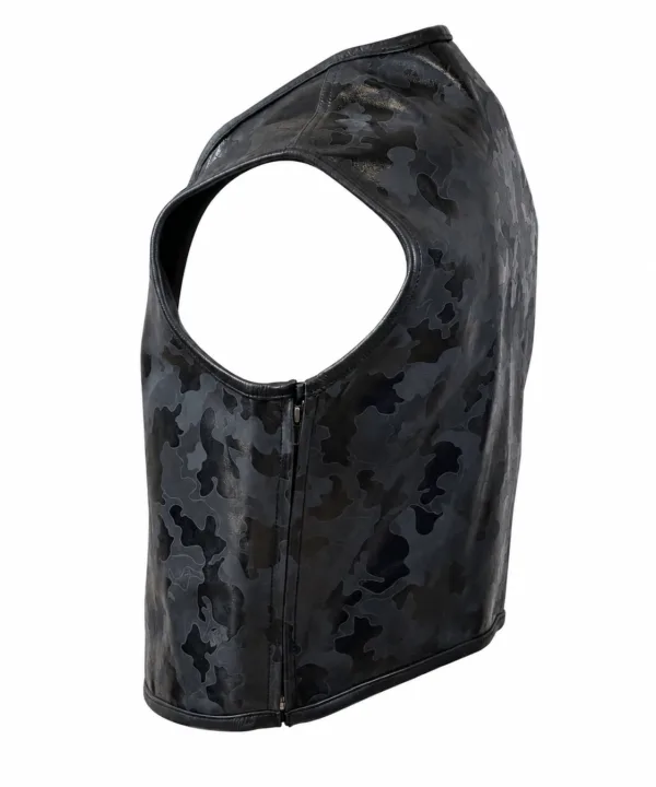 Alternative view of Men’s Black Camo Naked Cowhide Leather Club Vest