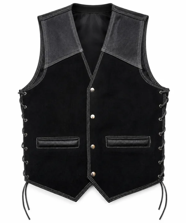 Men’s Leather & Suede Biker Vest – Laced Sides