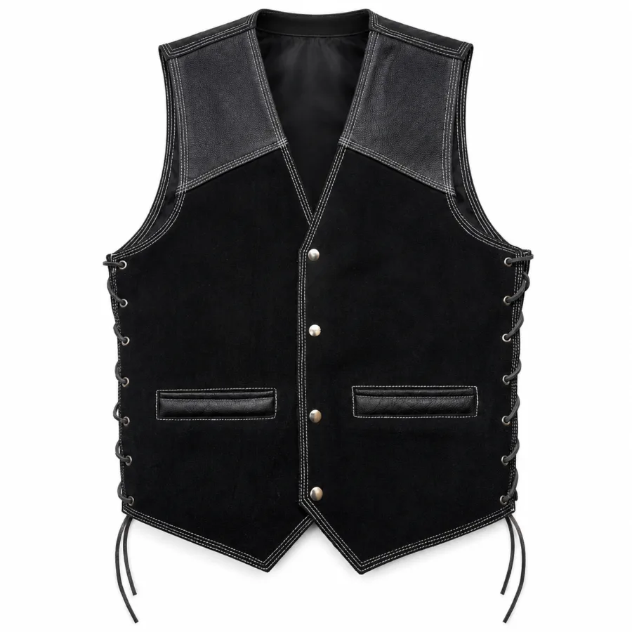 Men’s Leather & Suede Biker Vest – Laced Sides