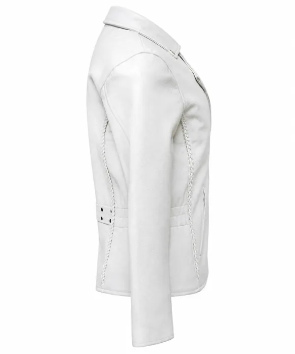 Women’s White Naked Leather Motorcycle Biker Jacket - Image 3