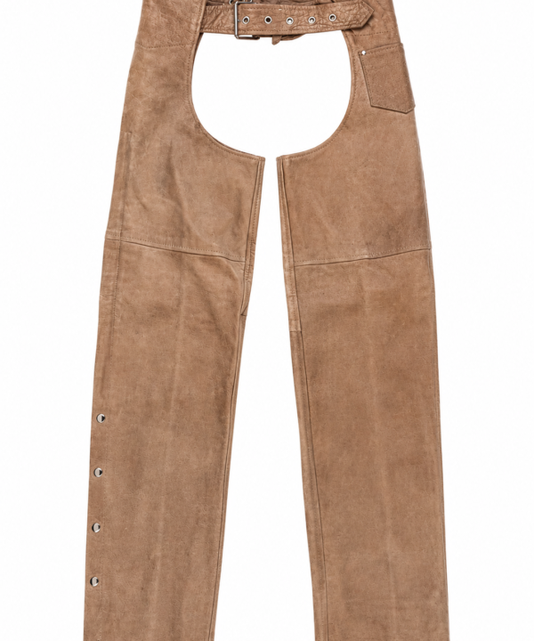 Light Brown Naked Cowhide Leather Motorcycle Chaps – Distressed Vintage Biker Riding Chaps