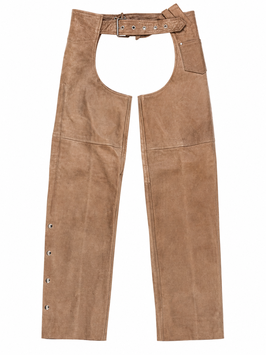 Light Brown Naked Cowhide Leather Motorcycle Chaps – Distressed Vintage Biker Riding Chaps
