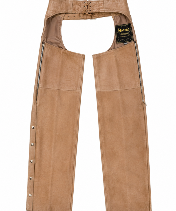 Light Brown Naked Cowhide Leather Motorcycle Chaps – Distressed Vintage Biker Riding Chaps - Image 2