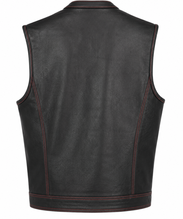 Alternative view of Men's Black Leather Club Vest with Red Contrast Stitching – Zip-Front SOA-Style Biker Vest