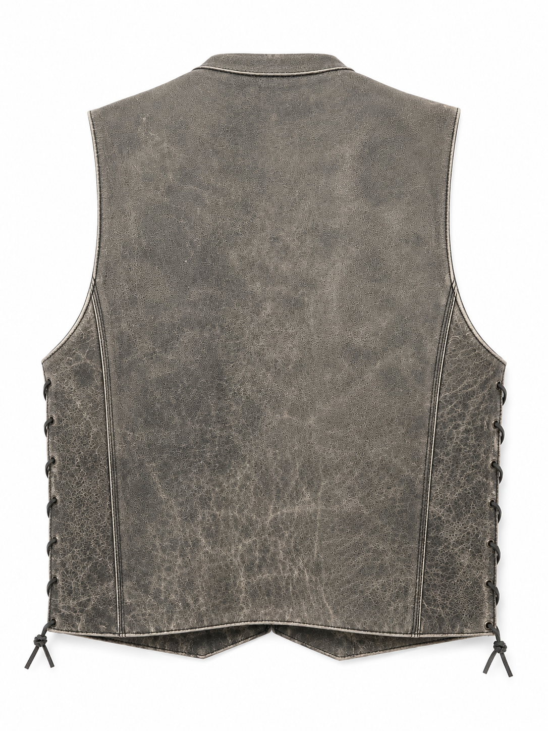 Men's Grey Distressed Naked Cowhide Leather Motorcycle Vest – Side-Lace MC Biker Vest - Image 2