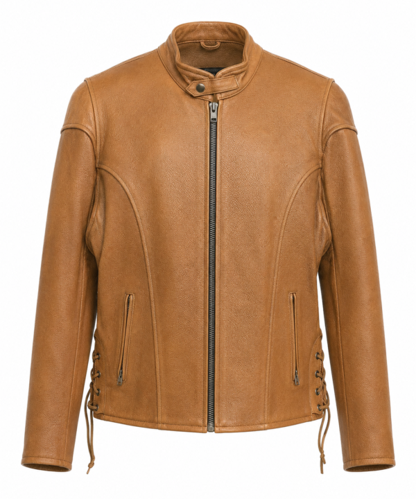 Men's Light Brown Naked Leather Café Racer Jacket – Slim-Fit Moto Biker Jacket