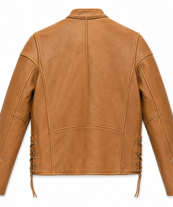 Alternative view of Men's Light Brown Naked Leather Café Racer Jacket – Slim-Fit Moto Biker Jacket