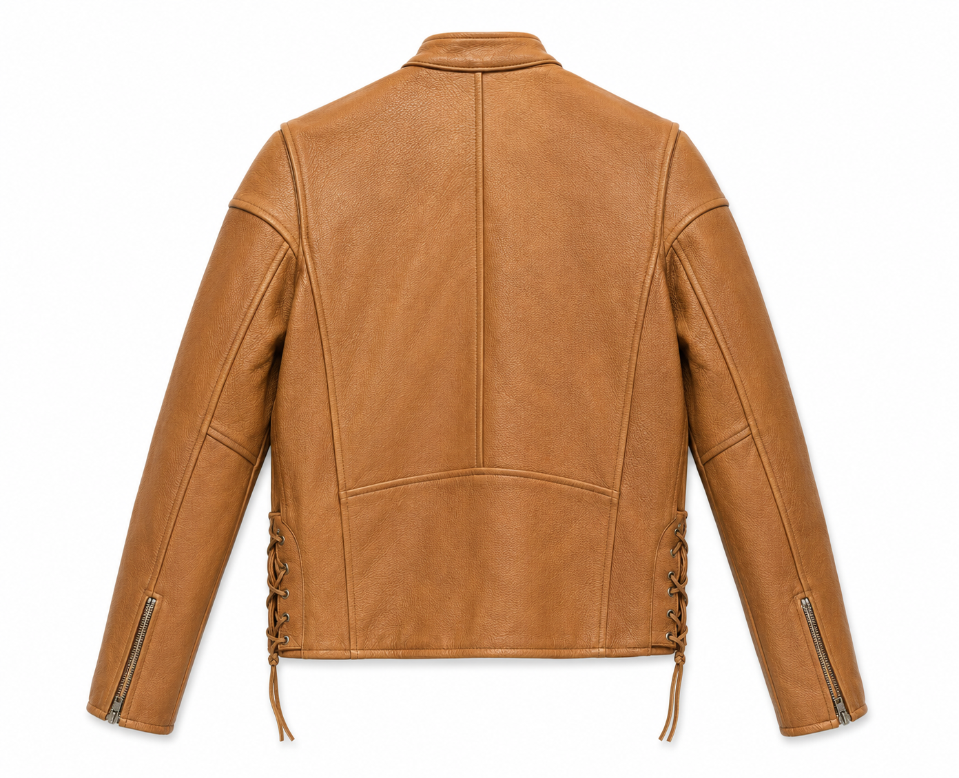 Men's Light Brown Naked Leather Café Racer Jacket – Slim-Fit Moto Biker Jacket - Image 2