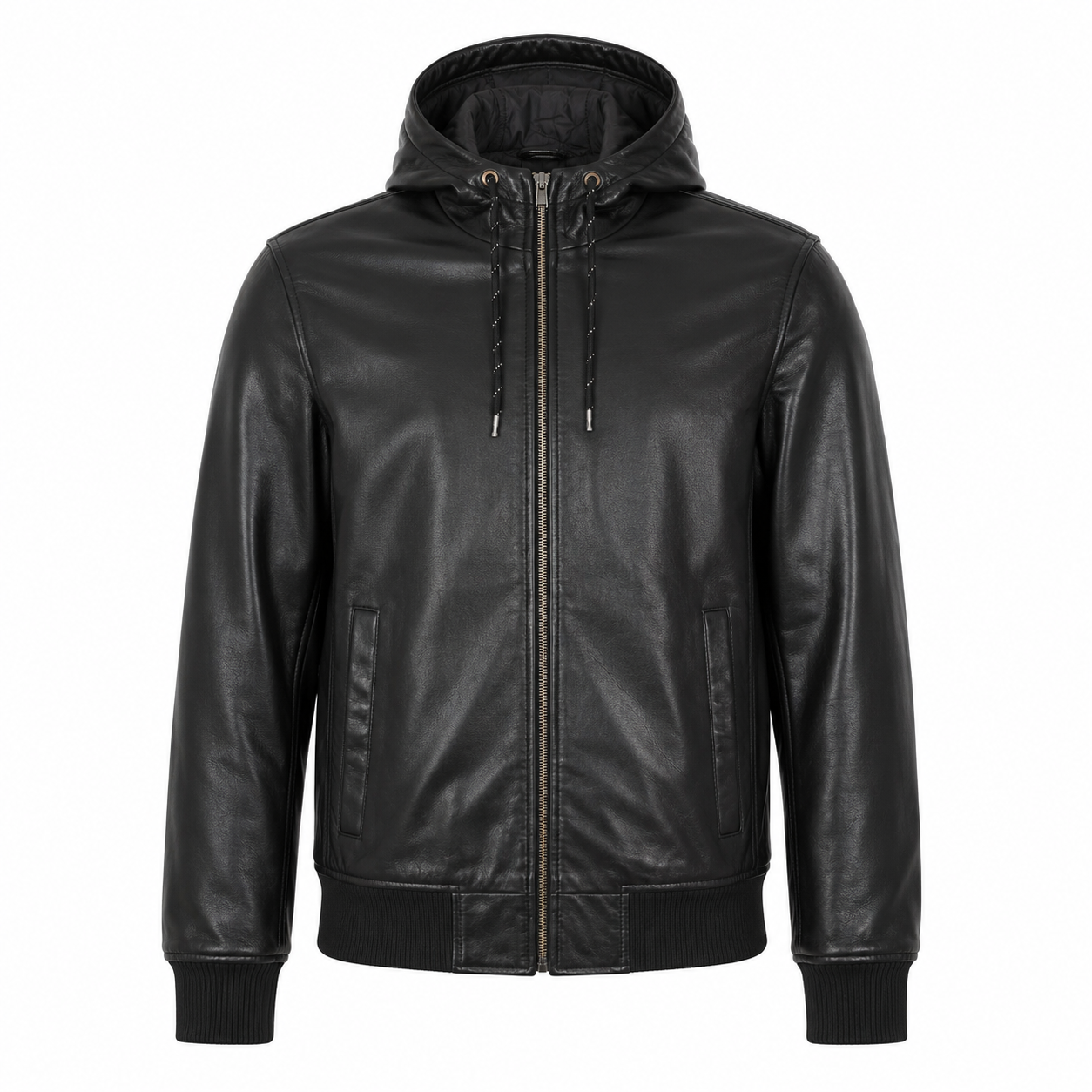 Men's Lambskin Leather Hooded Jacket – Soft Black Leather Hoodie with Zip Front