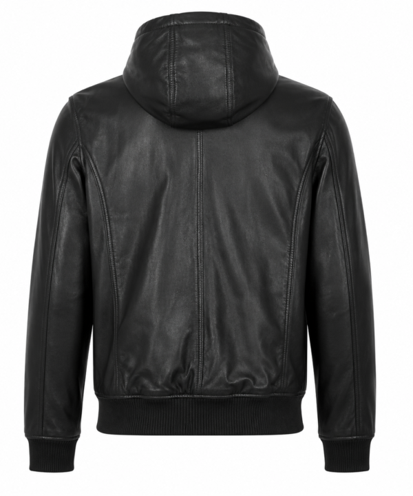 Alternative view of Men's Lambskin Leather Hooded Jacket – Soft Black Leather Hoodie with Zip Front
