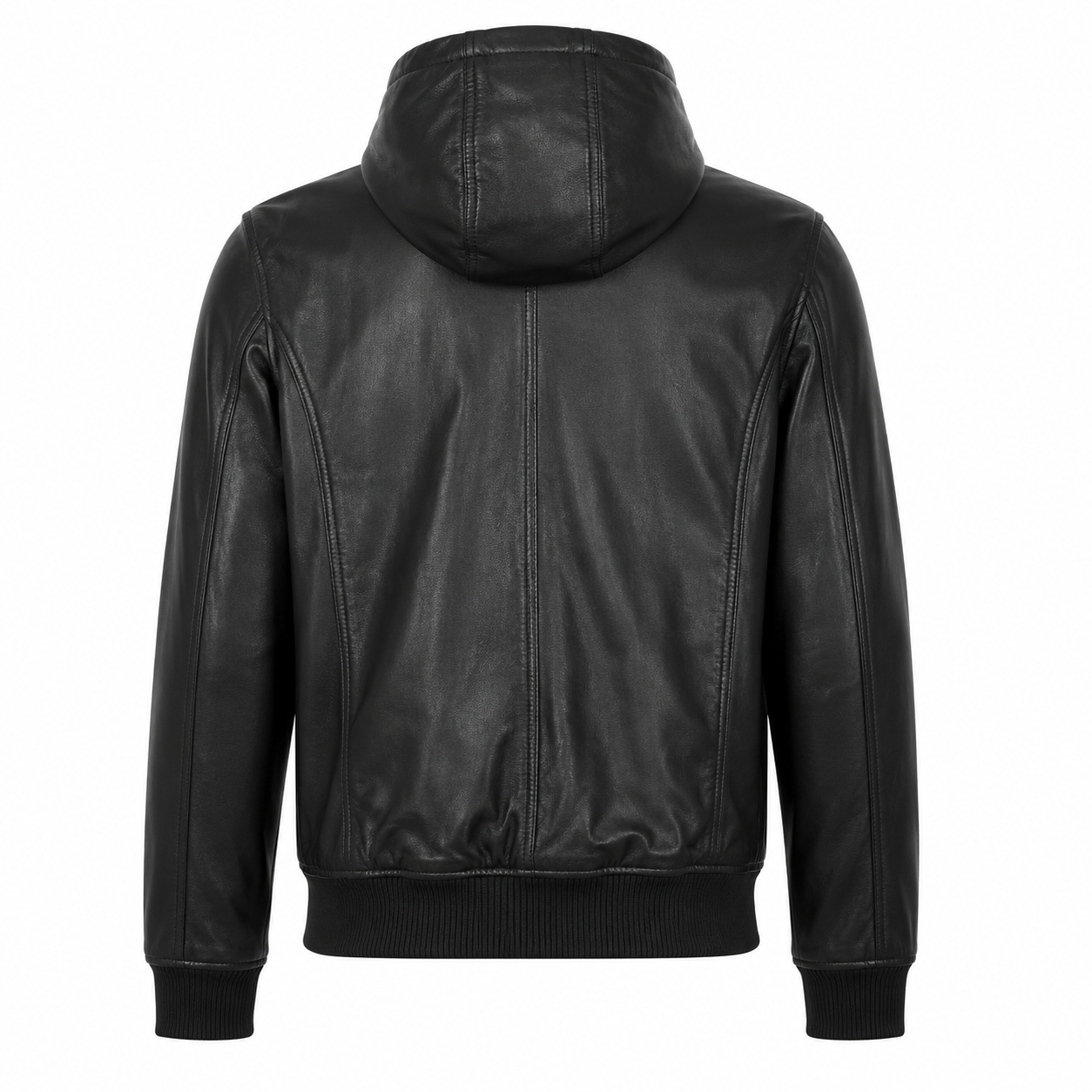 Men's Lambskin Leather Hooded Jacket – Soft Black Leather Hoodie with Zip Front - Image 2