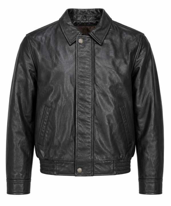 Men's Naked Cowhide Leather Bomber Jacket – Classic Black Flight Jacket