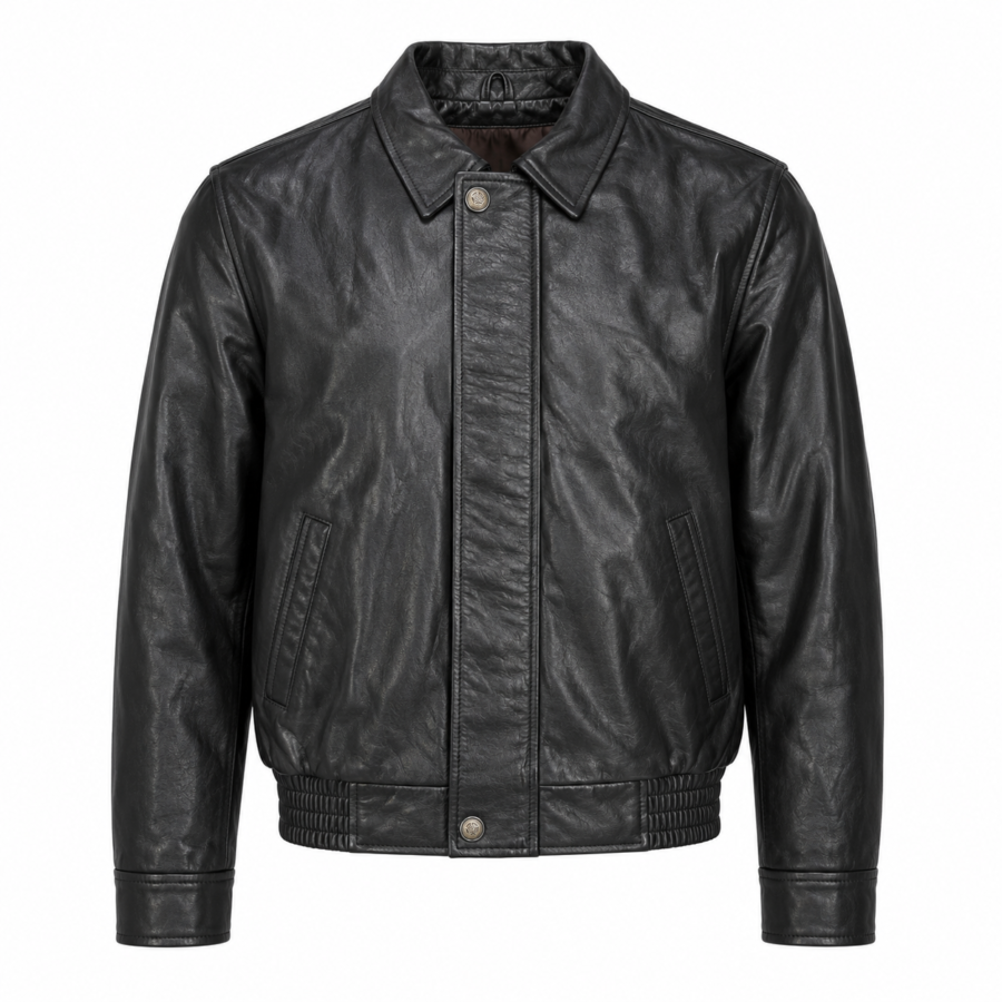 Men's Naked Cowhide Leather Bomber Jacket – Classic Black Flight Jacket