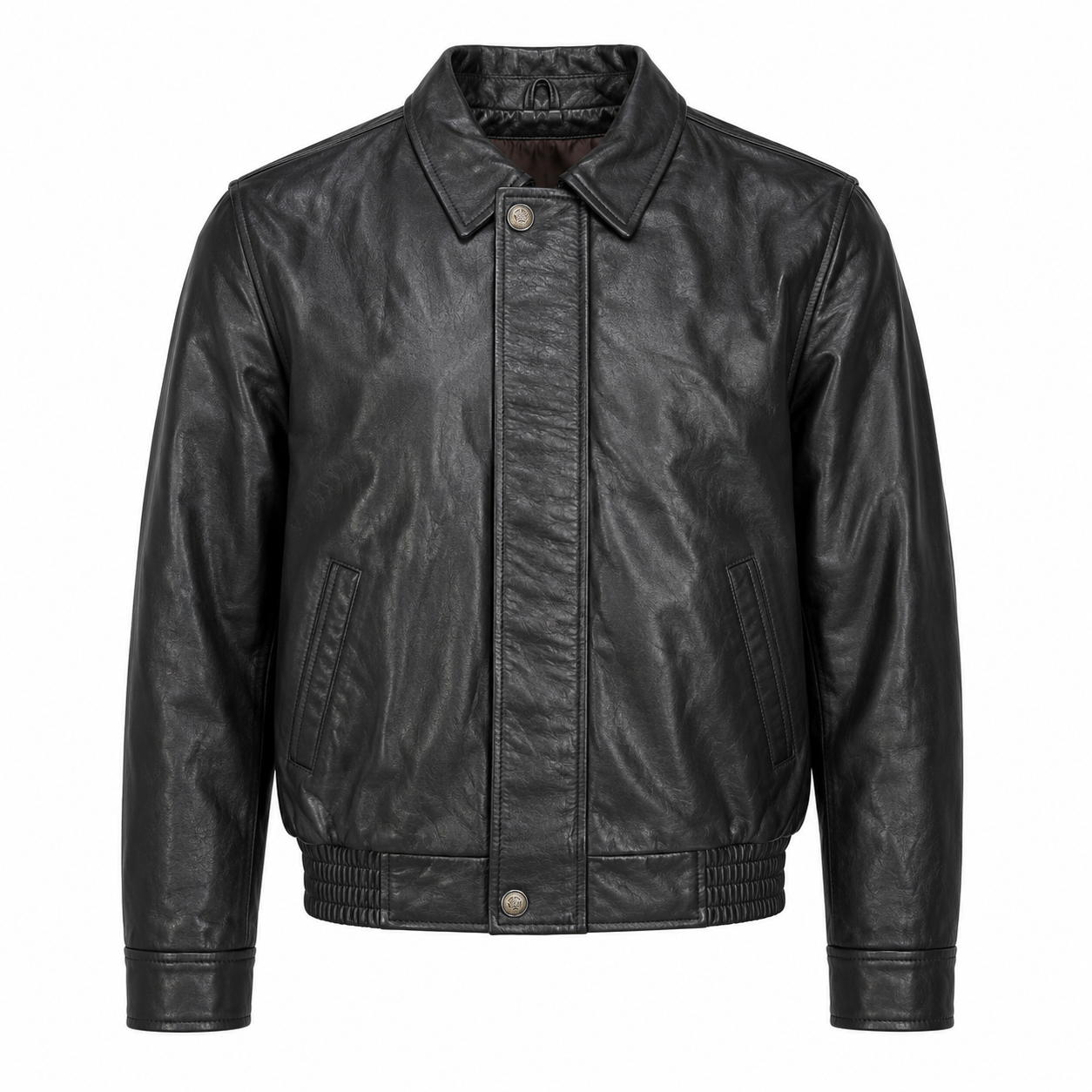 Men's Naked Cowhide Leather Bomber Jacket – Classic Black Flight Jacket