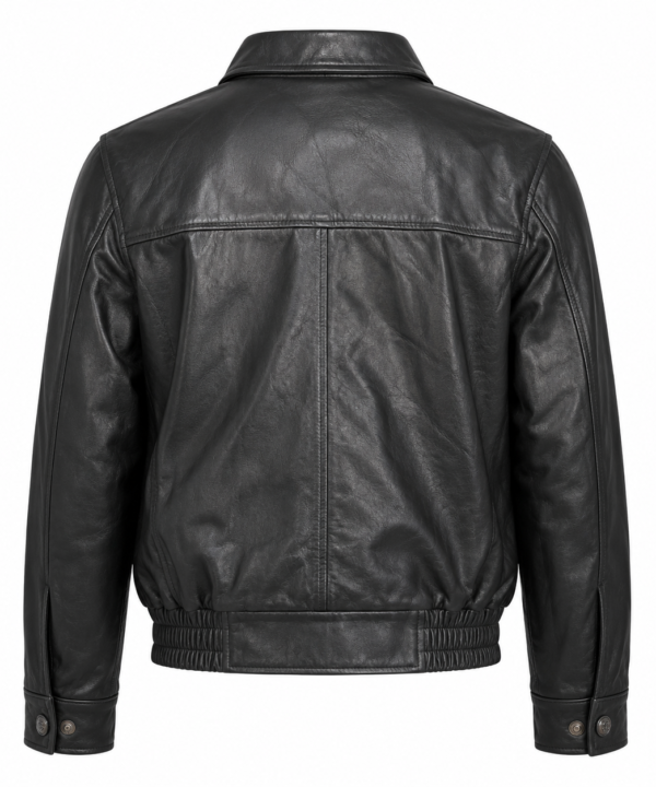 Alternative view of Men's Naked Cowhide Leather Bomber Jacket – Classic Black Flight Jacket