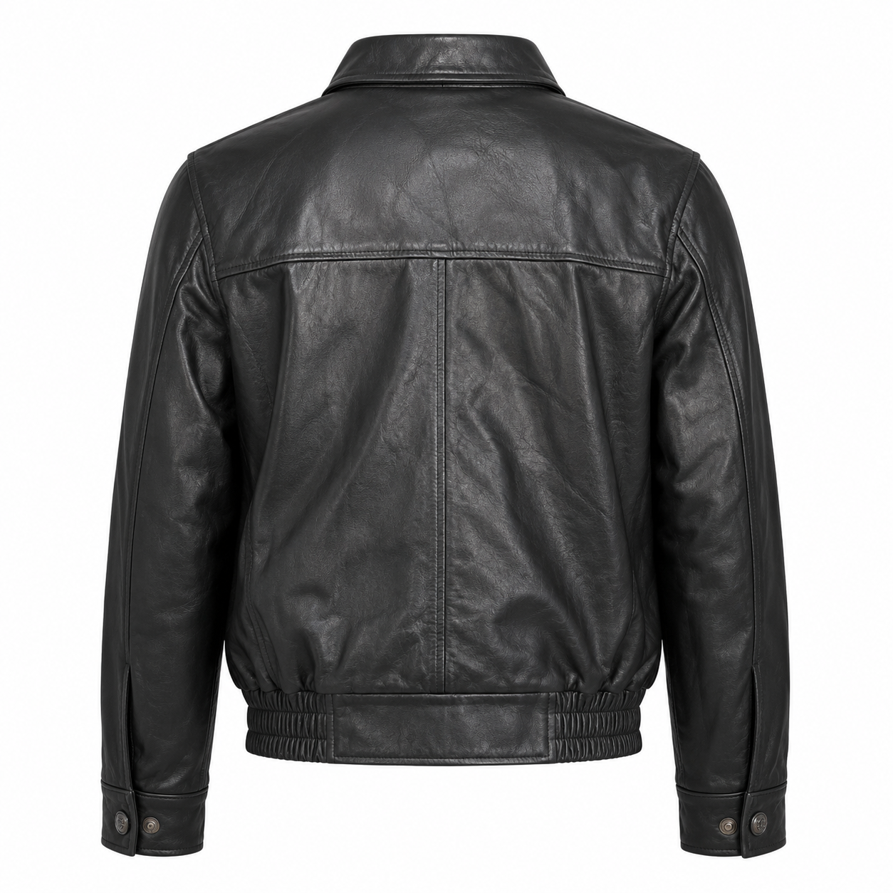 Men's Naked Cowhide Leather Bomber Jacket – Classic Black Flight Jacket - Image 2