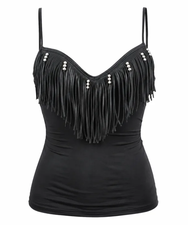 Women's Black Halter Top With Fringes
