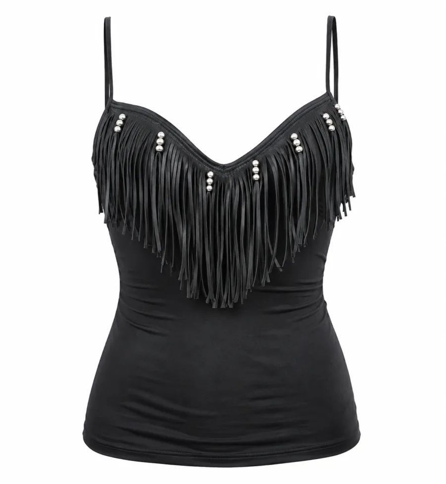Women's Black Halter Top With Fringes
