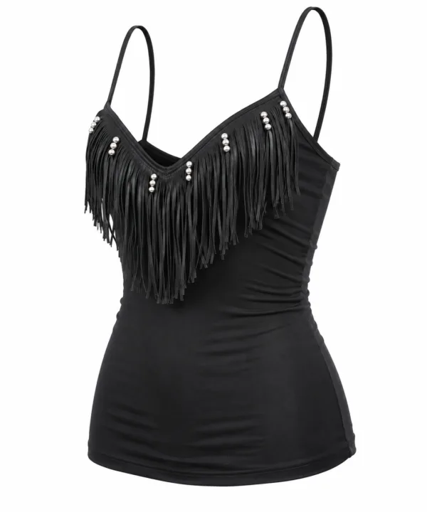 Alternative view of Women's Black Halter Top With Fringes