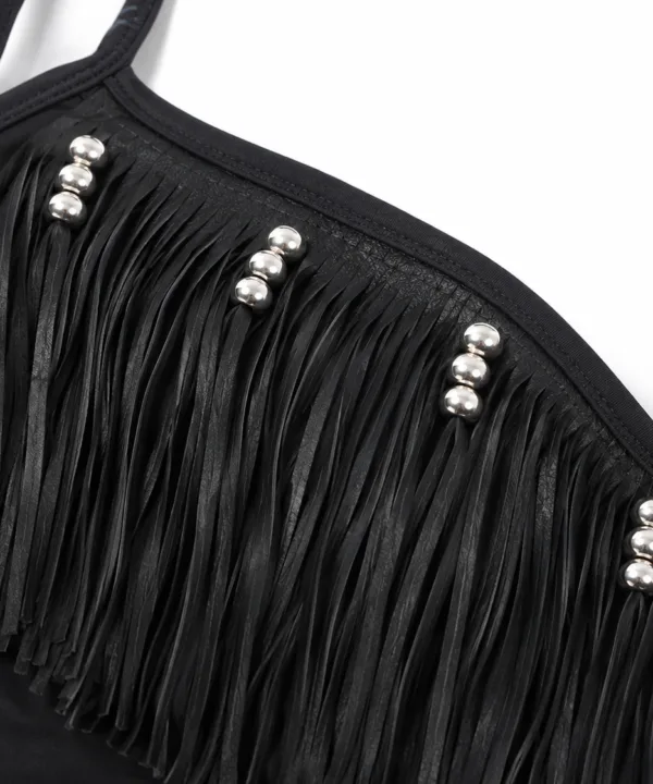 Women's Black Halter Top With Fringes - Image 3