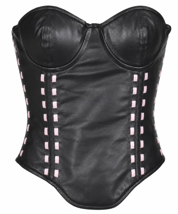 Women's Black Leather Corset with Bra Cups
