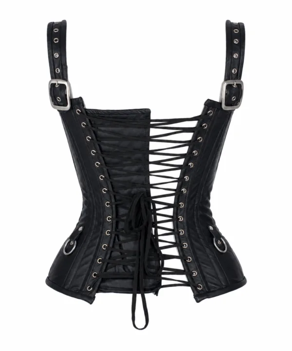 Women's Black Leather Heavy Duty Steel Boned Underbust Waist Trainer Extreme Corset - Image 3