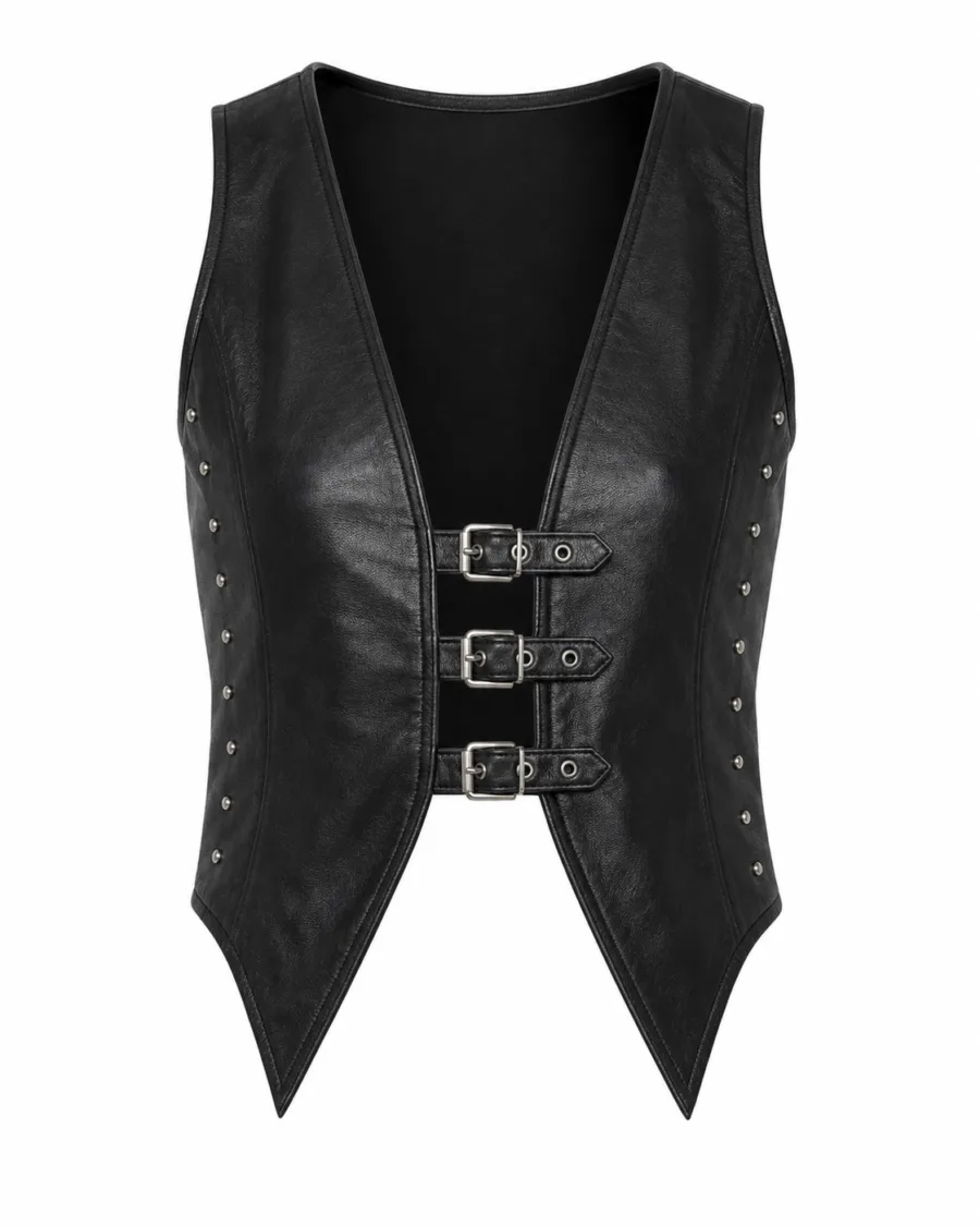 Women's Leather Halter Top W/ Collar