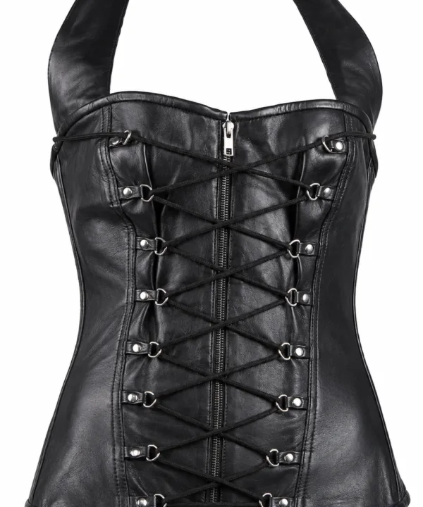 Women's Black Lamb Skin Leather Laces & Zippered Corset