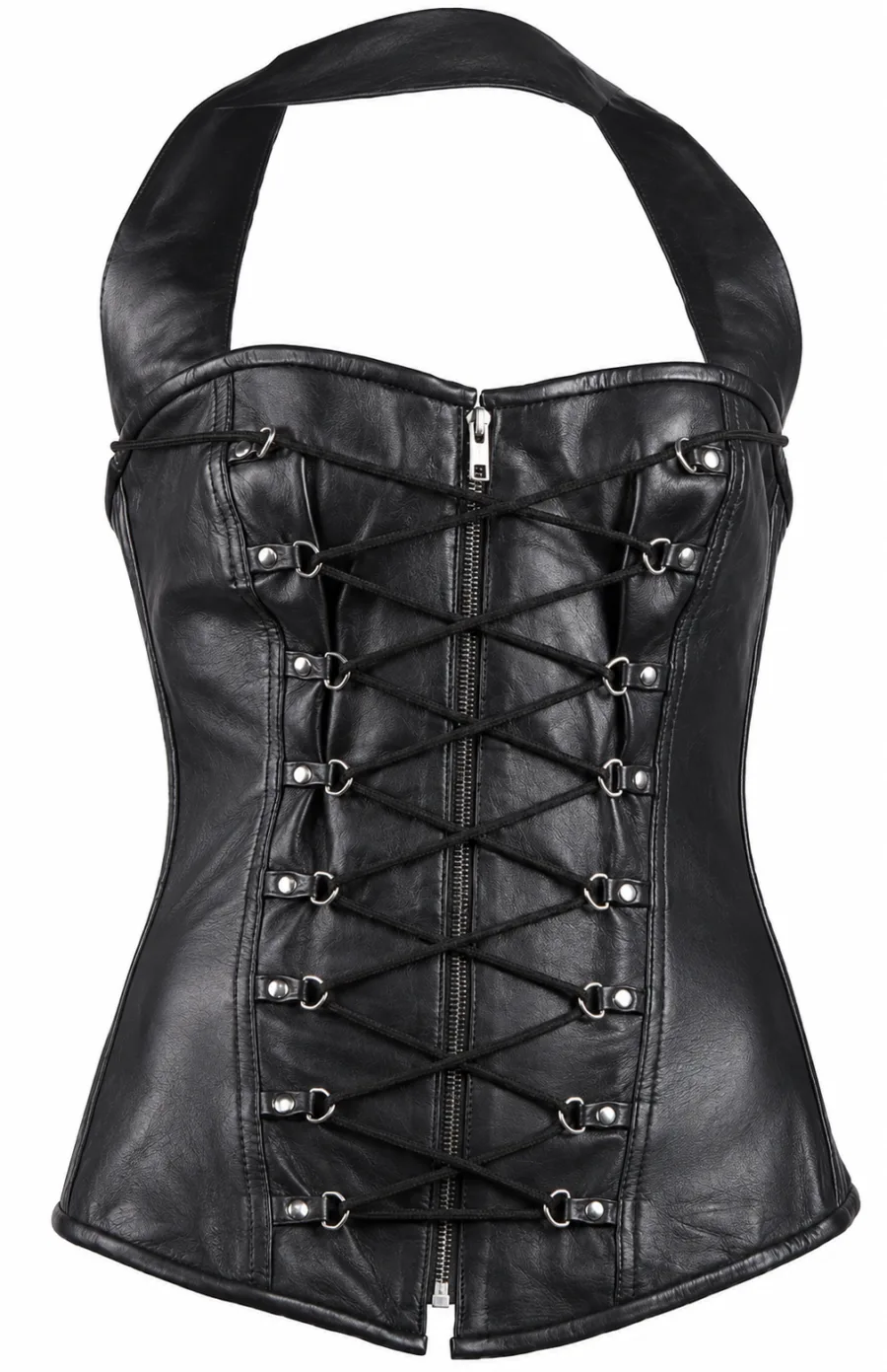 Women's Black Lamb Skin Leather Laces & Zippered Corset
