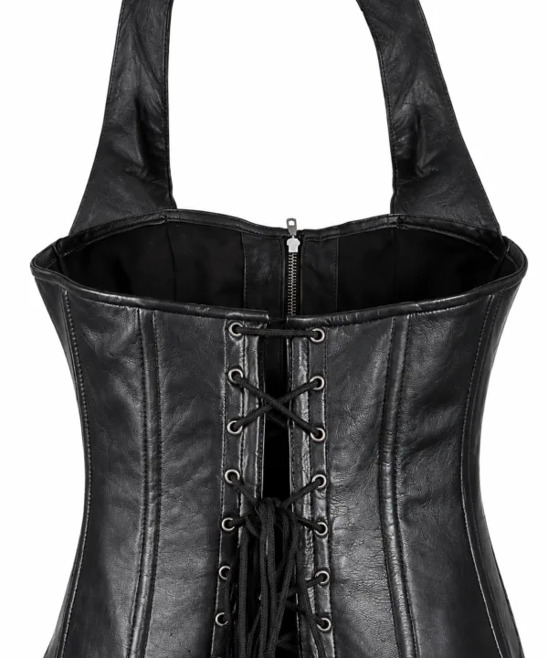 Alternative view of Women's Black Lamb Skin Leather Laces & Zippered Corset
