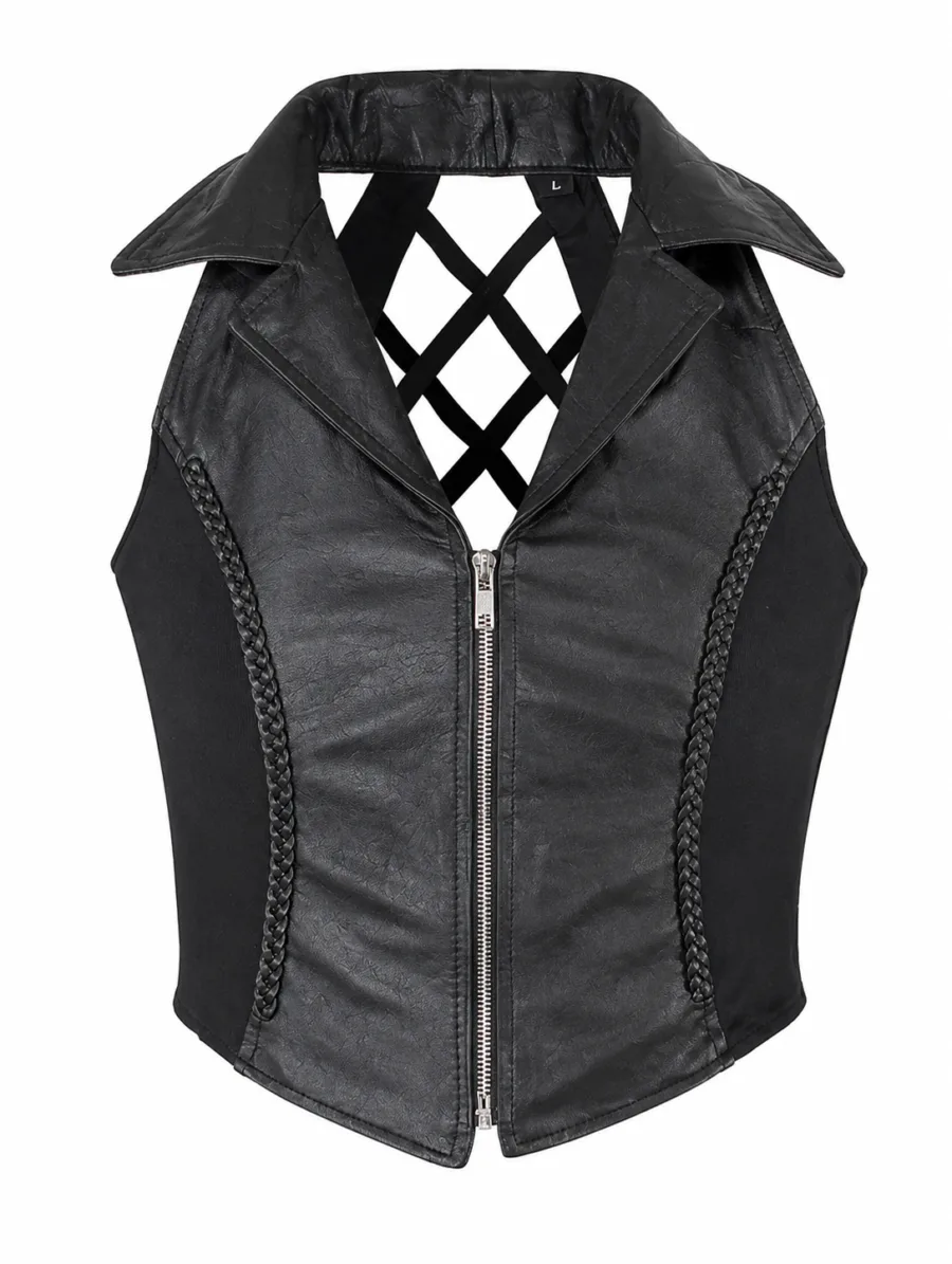 Women's Halter Top With Collar & Braid