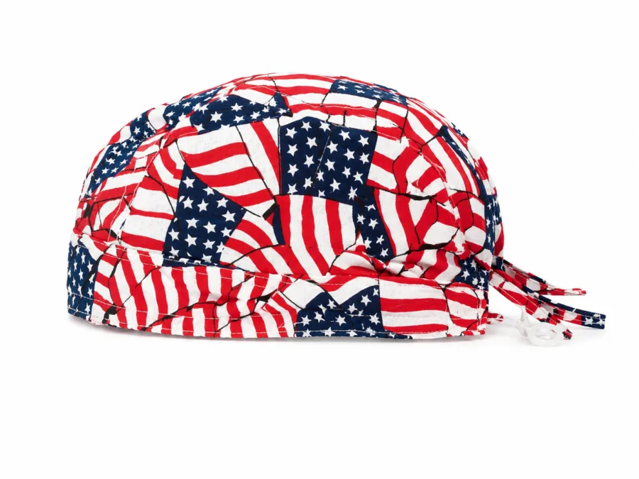All-over American flag collage print pre-tied bandana skull cap
