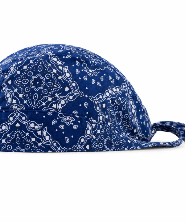 Navy blue paisley print pre-tied bandana skull cap