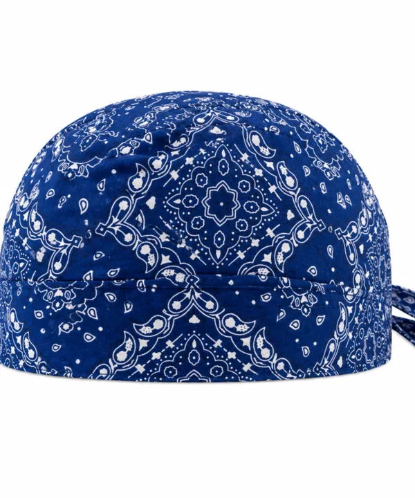 Navy blue paisley print pre-tied bandana skull cap – view 6