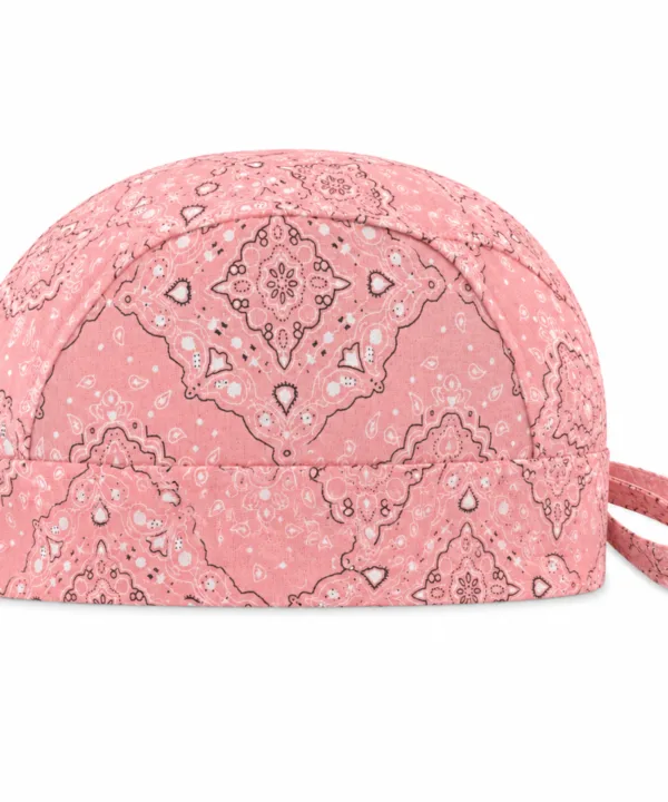 Pink paisley print pre-tied bandana skull cap – view 2
